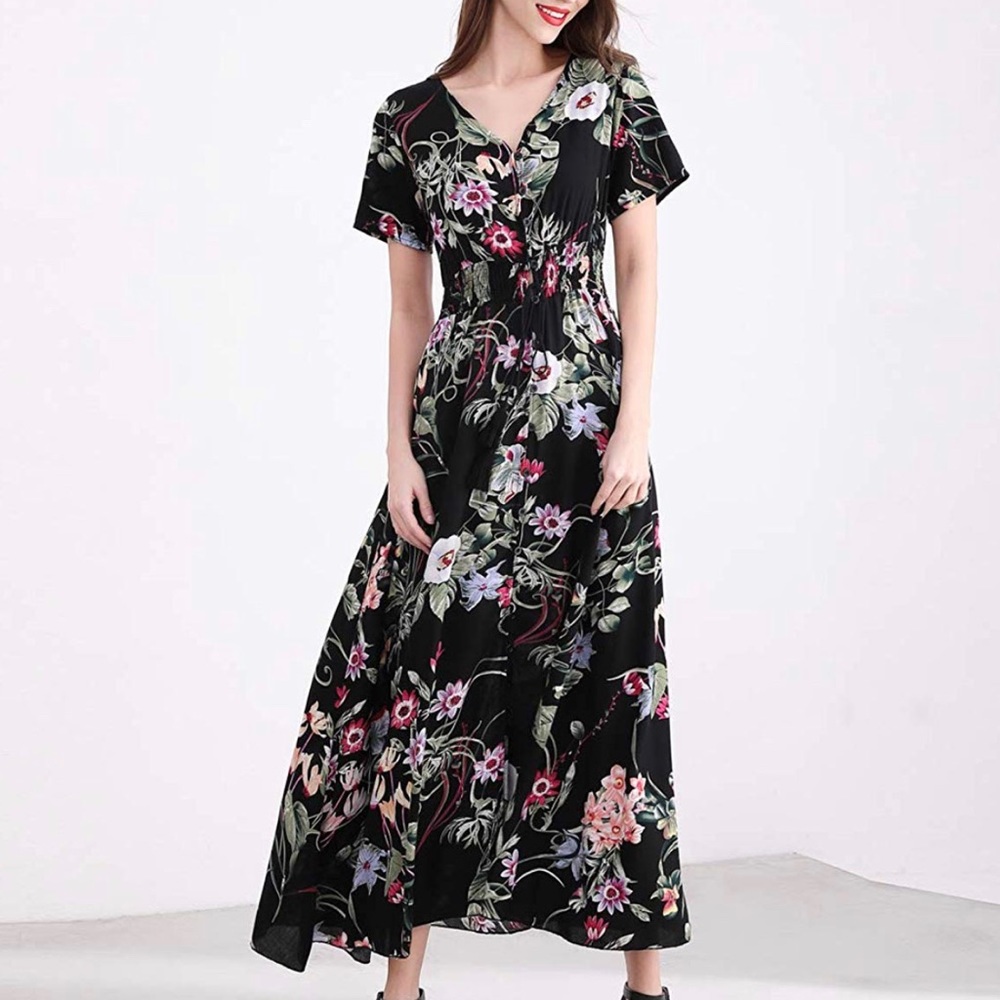 XL Elegant Tie Swing Boho Floral Maxi Dress New